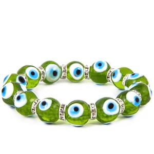 Verde abierto, cristal de Murano de mal de ojo 12 mm Nazar de cuentas turco amuleto pulsera - Product Image 1