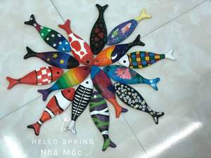 Decoración Náutica Moderna, Adornos de Pared de Madera con Forma de Pez, Decoración de Madera, Pez 99, Datos Dorados - Product Image 4