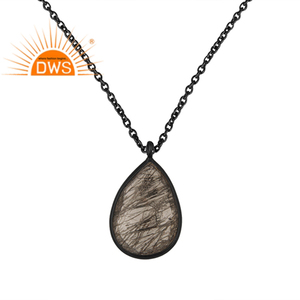 Glorious Black Rutile Gemstone Pendant Black Rhodium <b>Plated</b> 925 <b>Silver</b> Chain Pendant Necklace Jewelry Suppliers - Product Image 1