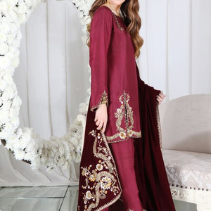 BEAUTIFUL EMBROIDERY WITH CRYSTAL GLASS BEADS,DABKA, WORK on KAMEEZ ,PANT WITH HEAVY DUPATTA DRESS for Party-WEAR @ 2022 - Product Image 1