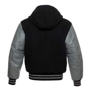 Veste à capuche pour hommes, lettres noires, avec manches en cuir gris - Product Image 3