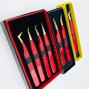 Pinzas de Diseño Nuevo, Pinzas Planas de Mink Personalizadas con Logotipo en Acero Inoxidable Rojo para Extensiones de Pestañas, Diseño de Punta Inclinada - Product Image 3