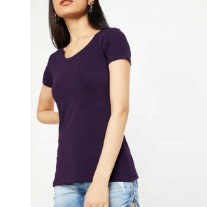 Camiseta de manga corta para mujer, camisa 100% de algodón con cuello redondo, informal, de punto, liso, teñido, con patrón Regular - Product Image 3