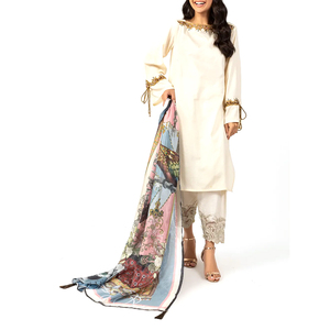 Costume de pelouse brodés pour femmes, costume matelassé et non cousu pour dames, tenue élégante du pakistan-oriental, de la guerre salée, 3 pièces - Product Image 1