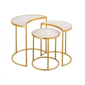 Look Royal Top Designer Lot de 3 tables imbriquées en marbre Hotel and Resort Table d'appoint plaquée or pour table de salon