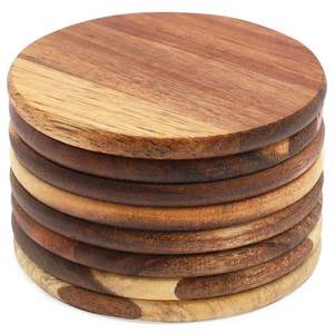 Acacia Wood Cup <b>Placemat</b> Solid <b>Wooden</b> Saucers Coasters Set of 4-6 Small Round coaster <b>Placemats</b> - Product Image 6
