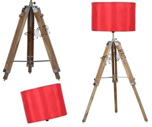 Nautische Teak Houten Statief Vloerlamp Verstelbare Vloerlamp Met Rode Kleur Schaduw Nieuwe Stijl Slaapkamer Lamp Home Decor