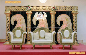 Sofá tallado real dorado para boda, sofá tradicional para escenario de boda para novia y novio, sofá tallado de Metal dorado para boda, Australia - Product Image 6