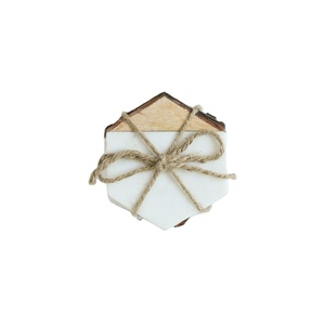 Posavasos de mármol con forma hexagonal, Base de corcho para Bar, bebida, decoración del hogar con borde de madera, posavasos de mármol para natural y pulido - Product Image 1