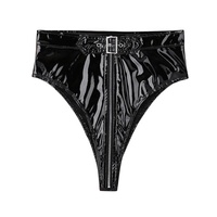 Culotte à fermeture éclair en PVC pour femmes avec ceinture Slip Wet Look Erotic Thong Lingerie High Cut Cool Ladies Black Underwear