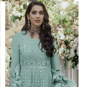 Dupatta-vestido de trabajo pesado de seda y bordado, manga de trabajo con tela de seda y borde de volantes - Product Image 1