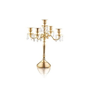 Candélabres couleur or en laiton de qualité supérieure avec candélabres à chaînes de cristal pour la fête de mariage et l'utilisation au restaurant - Product Image 1