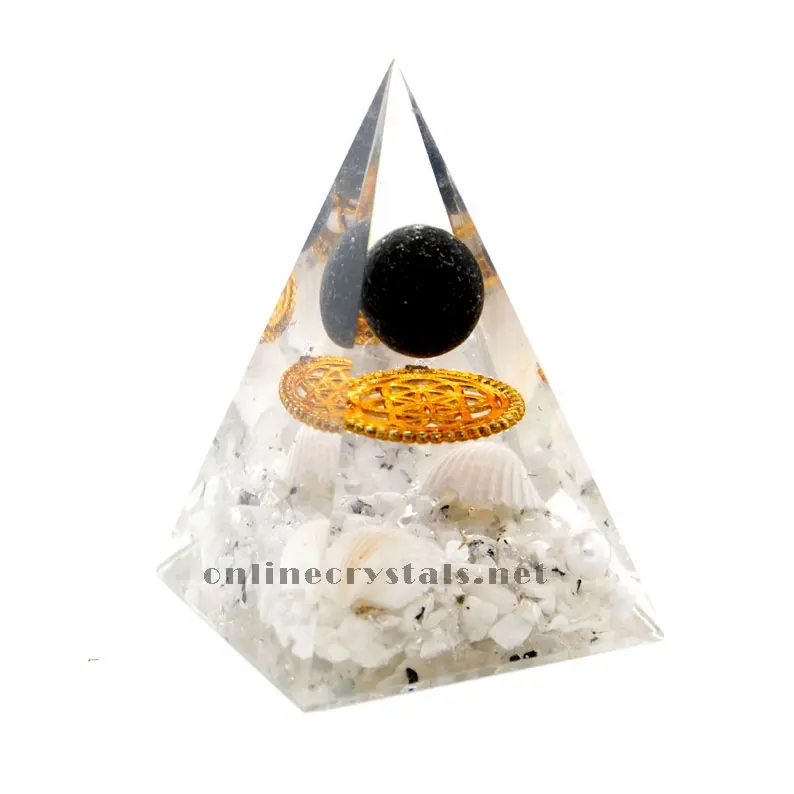 Orgonite Nubian Pyramid with Black tourmaline Ball And Moonstone Chips With EMF Protection wholesale form crystal orgonite