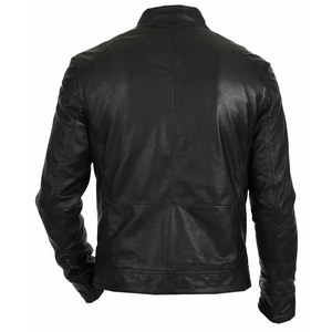 Veste classique de moto en cuir souple pour hommes, nouveau design, coupe ajustée et confortable avec col montant, grande taille enduite - Product Image 2
