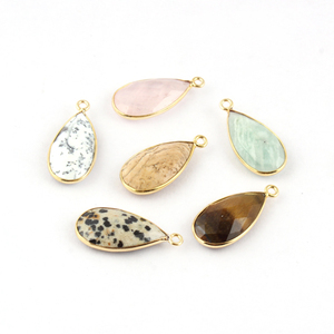 Wholesale Affordable Price Pear Shape Natural Rose Quartz Bezel Setting Connector Gold Plated Diy Single Bail Making Connector - Product Image 6