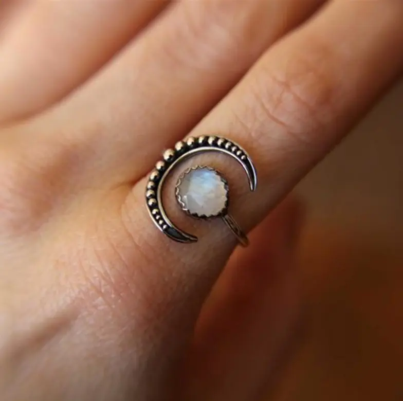 Natural gemstones Moonstone labradorite wrap ring natural crystal moon open ring