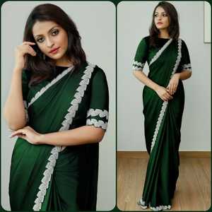 Dernières tendances vêtements de mariage Georgette soie et broderie dentelle bordure travail avec chemisier non cousu couleur violet prix de gros Alphanumero - Product Image 2