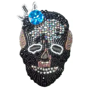 Skull Đính Cườm Áo Khoác Vá Giá Bán Buôn Cho Trang Phục Cắt Quần Áo Tùy Chỉnh Hạt Handmade Tùy Chỉnh Kích Thước Phù Hiệu Thêu