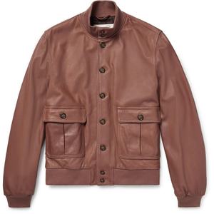 Leather Bomber <b>Jacket</b> Men's Leather <b>Jacket</b> Cowhide Sheepskin Stand Collar Multi-pockets Slim <b>Smart</b> Casual Motorcycle Coat - Product Image 1