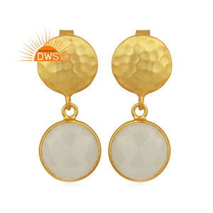 Nuevo pendiente redondo de piedras preciosas de arcoíris, venta al por mayor, acabado de martillo, pendiente de diseñador chapado en oro, pendiente de plata 925 - Product Image 1