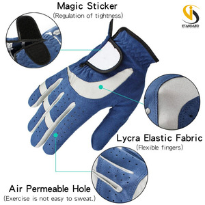 Vente chaude Gants De Golf En Cuir Véritable Bleu Fibre Souple Respirant Léger Protection UV Antidérapant Gauche/Droite Main pour Hommes - Product Image 5