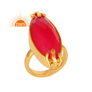 Bague en chalcédoine rose, plaquée or jaune 18 carats, laiton, nouvelle bague tendance, bijoux de déclaration, fournisseur de collection classique - Product Image 1