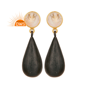 Rainbow Moonstone ต่างหูเครื่องประดับอัญมณีผู้ผลิตสีเหลืองทอง Plated Pure 925เงิน Dangle Drop ต่างหู - Product Image 1