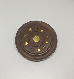 Sun Design on Top Portable Round <b>Wood</b> Incense Burner - Product Image 1
