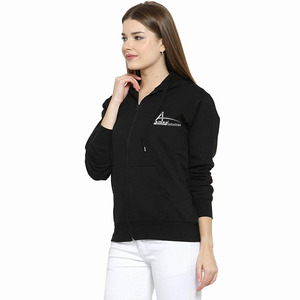 Sweat à capuche noir pur pour femmes, nouveau modèle, meilleure qualité, avec fermeture éclair et poches kangourou, impression de logo personnalisé - Product Image 3