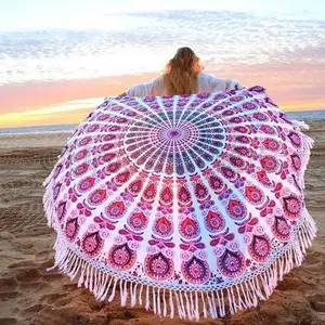 Trendy Bohemian Mandala Round Beach Towel Womens Apparel Tassel Lace Towel Sets