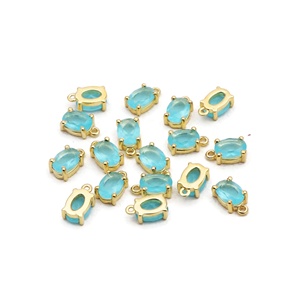 Chalcedony Oval Gemstone Gold Plated Prong Setting Bracelet <b>Pendant</b> Connector Charms Jewelry - Product Image 1