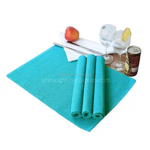 编织咖啡桌垫蓝色餐垫套装花园桌罗纹餐垫