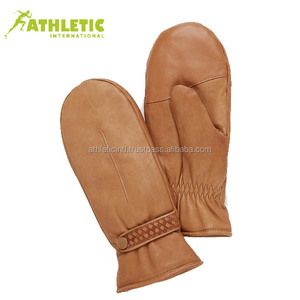 ATHLETIC 2022 Winter Pure Warm Genuine Cow Hide Leather Waterproof Split Finger Insulated Ski Mitts for Men Women Custom Gloves - Product Image 3