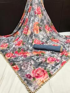 Saree imprimé numérique Malai avec chemisier pièce les femmes indiennes portent pas cher bas prix en gros Surat réception porter Sari Alphanumero - Product Image 5