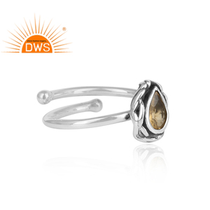 Anillo de plata de primera ley y citrino para mujer, sortija ajustable, plata esterlina 925, piedra preciosa Natural, corte de pera, oxidado - Product Image 3