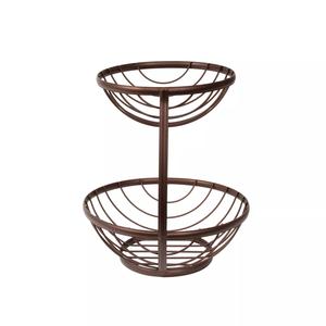 Corbeille à fruits en métal à deux niveaux avec cadre ouvert élégant, idéale pour le rangement des comptoirs de cuisine et l'organisation moderne de la maison - Product Image 4