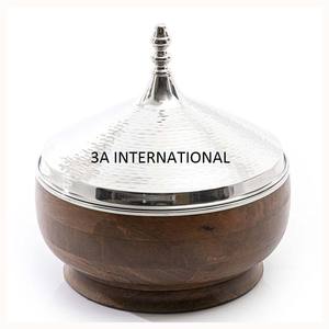 Home Hotel Restaurant Food Storage Stainless Steel Wooden Serving Pot With Silver Lid High Wooden Hotpot With Silver Lid - Product Image 1