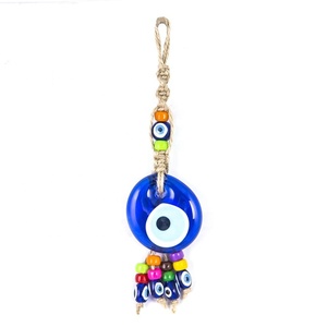 Adorno de Pared con Cuentas de Ojo Turco de Cristal con Borlas de Mimbre y Pequeño Ojo Turco de Plástico - Product Image 1