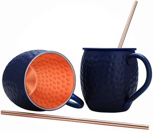 Vantage Look Rustique Noir Antique Moscou Mule Cuivre Tasses Set 2 Avec Paille Pour La Maison Hôtel Restaurant Utilisation - Product Image 1