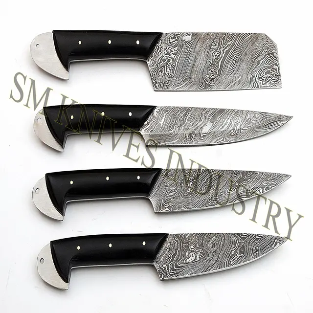Hand Made Damascus 4 pieces Knives Set With Out Door leather Kit (Smk1072)