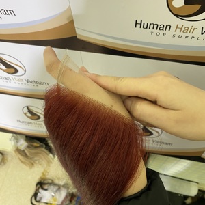 เวอร์จินมนุษย์ต่อผมเบอร์กันดีลูกไม้ปิดหน้าผากด้วยการรวมกลุ่มบราซิลตรง99J ไวน์แดงเวียดนามผม8 "-32" - Product Image 3