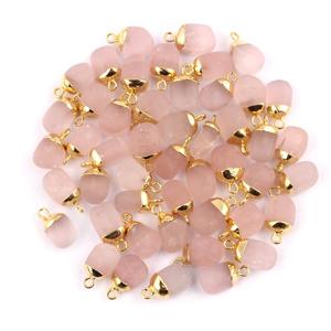Quartz Rose naturel forme de culbutage janvier pierre de naissance laiton plaqué or connecteurs à boucle unique composants de résultats de bijoux à bricoler soi-même - Product Image 2