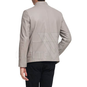 แจ็กเก็ตหนังหนาสำหรับผู้ชาย, เสื้อบอมเบอร์ลำลองแฟชั่นทรงยาวคอตั้งและผ้าแคนวาส - Product Image 2