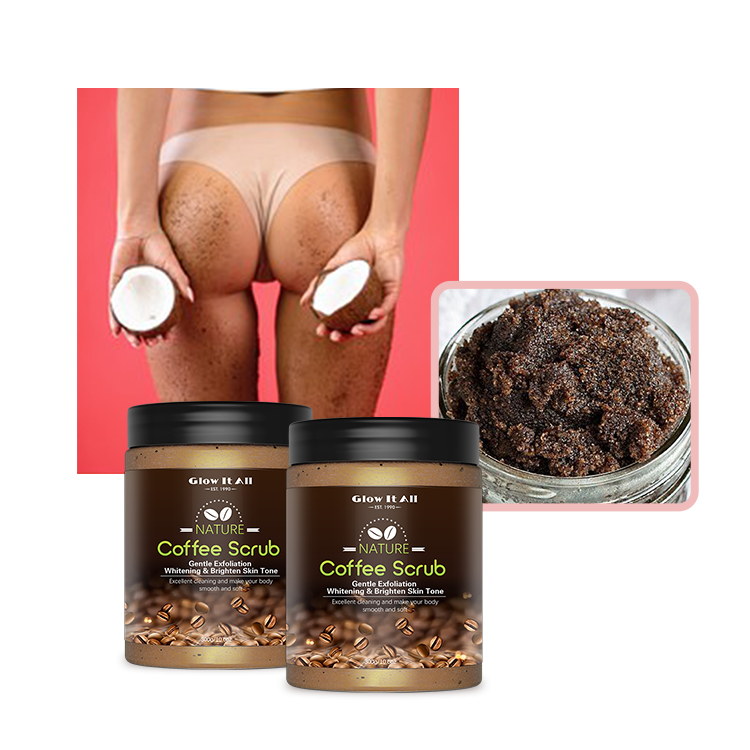 Oem Glow It All Private Label Hydrating Firming Coffee Coconut Body Scrubs Gel Logo Custom