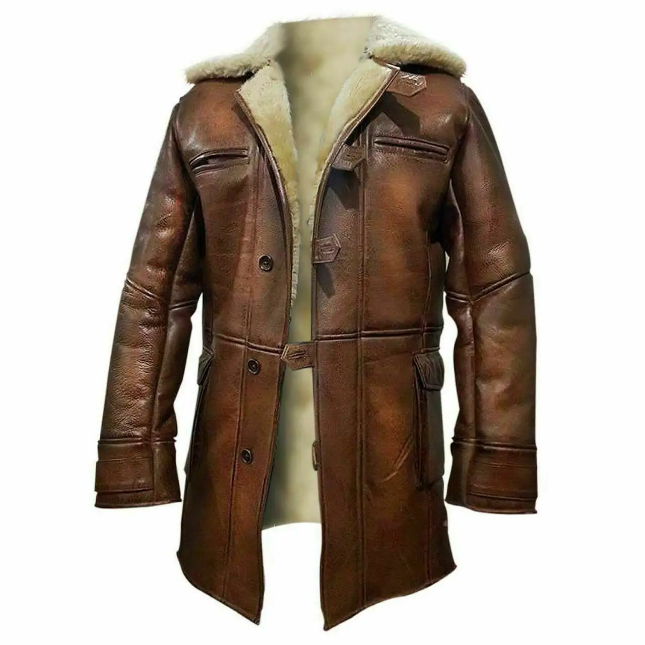 Leather Jacket Long Coat For Men Adults And Boys Made Fure Collar Garment On Cheap Price With Customization