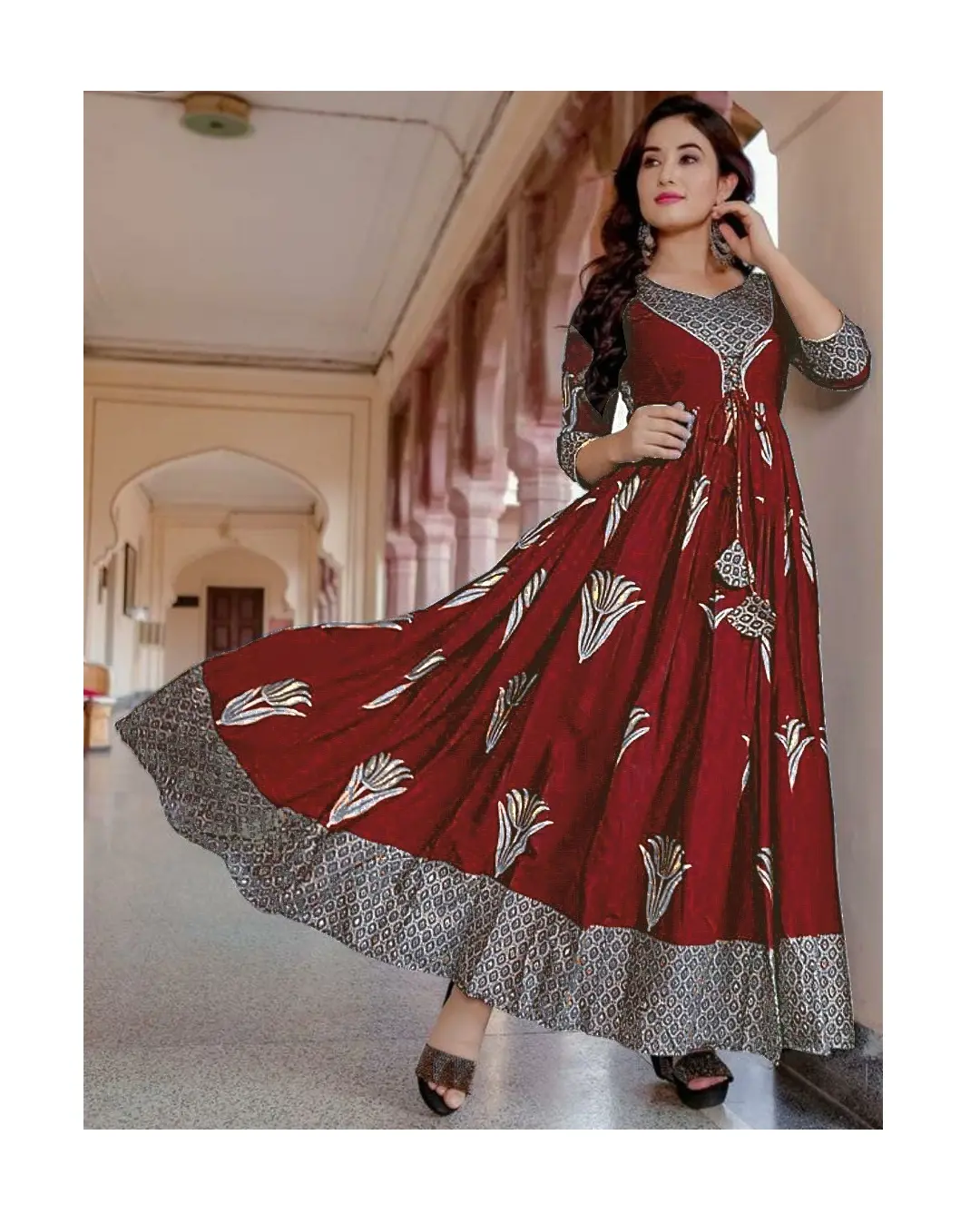 Indian Bollywood Anarkali Gown Party wear Kurti Designer Presenting New Heavy Reyon Supar Dupar Hit Foil Kurti