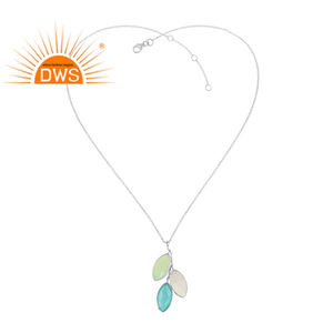 Aqua Calcedony Gemstone Designer Sterling Silver Multi Pendentifs Collier Pour Femmes Collection Classique - Product Image 1
