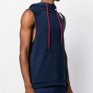 Custom Logo <b>Sleeveless</b> <b>Hoodie</b> for <b>Men</b> 100% Cotton Muscle Fitness Workout Jacket Hooded Print Design for Winter - Product Image 5