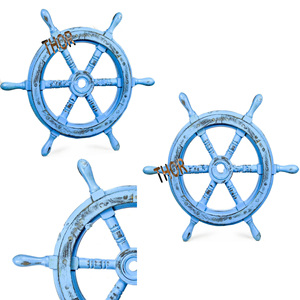 Ourwarm — roue de bateau en bois bleu ciel, 13-24 ", suspension murale de Style ancien, décoration de maison - Product Image 6