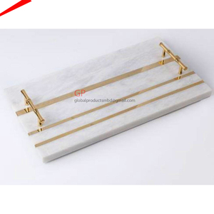 Top Selling Latest Design <b>Black</b> Marble Tray with Metal Handle Serving Tray - Product Image 4